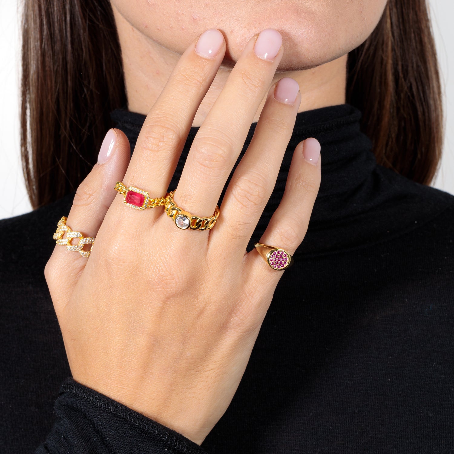 Anello Mignolo Petit – Gold argento 925 placcato oro 18k con zirconi blu, verdi, fucsia e neri incastonati Fofo Somani