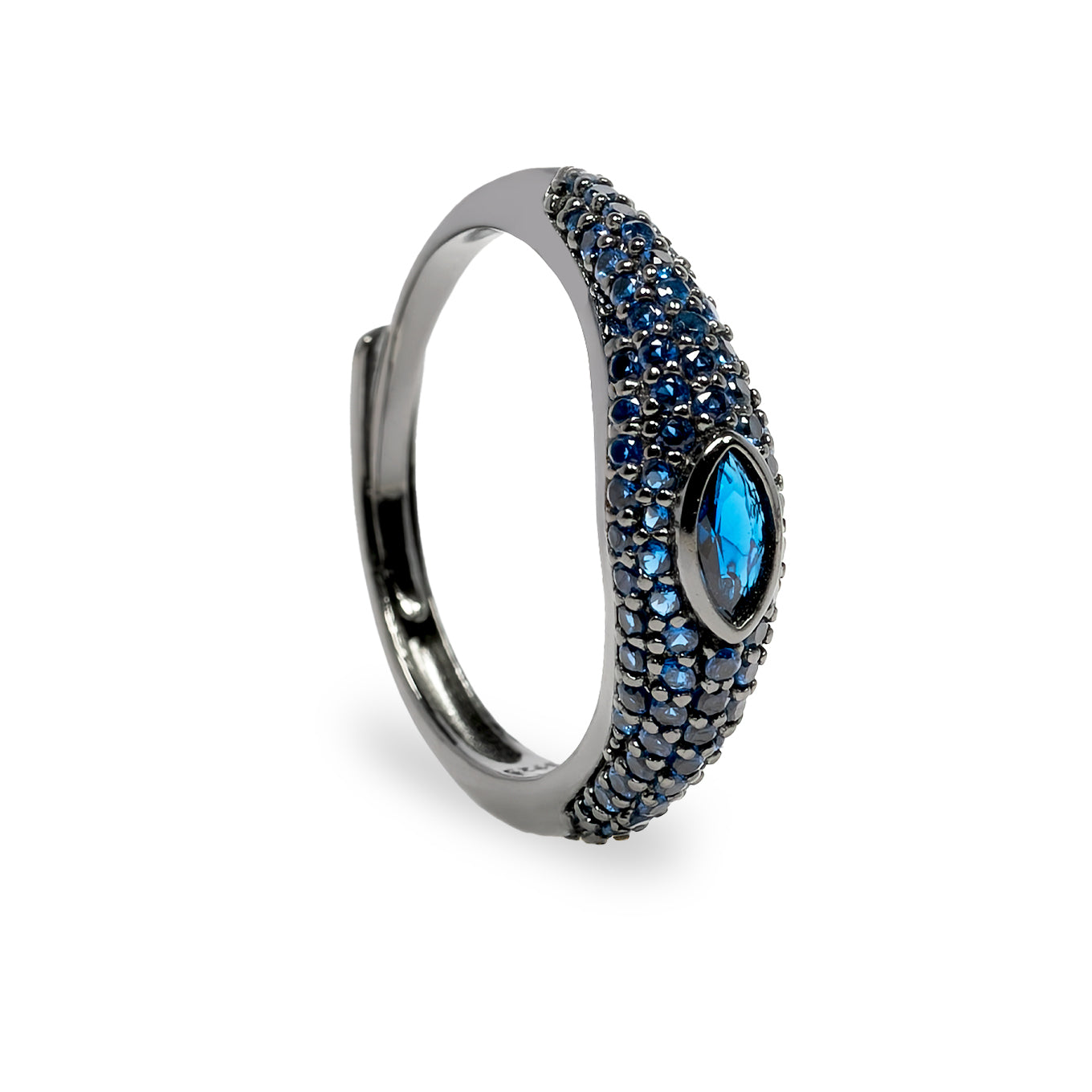Anello Eye Ton Sur Ton-Black Argento925 Brunito Zirconi Blu Fofo Somani