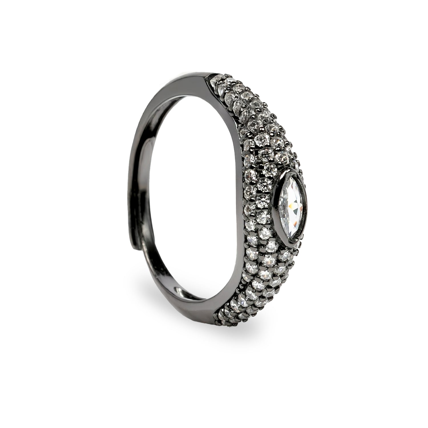 Anello Eye Ton Sur Ton-Black Argento925 Brunito Zirconi Grigio Fofo Somani