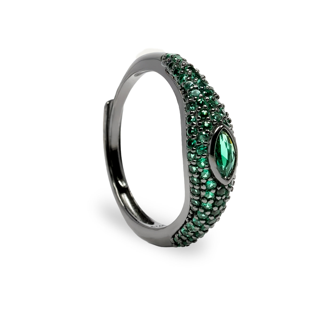 Anello Eye Ton Sur Ton-Black Argento925 Brunito Zirconi Verdi Fofo Somani