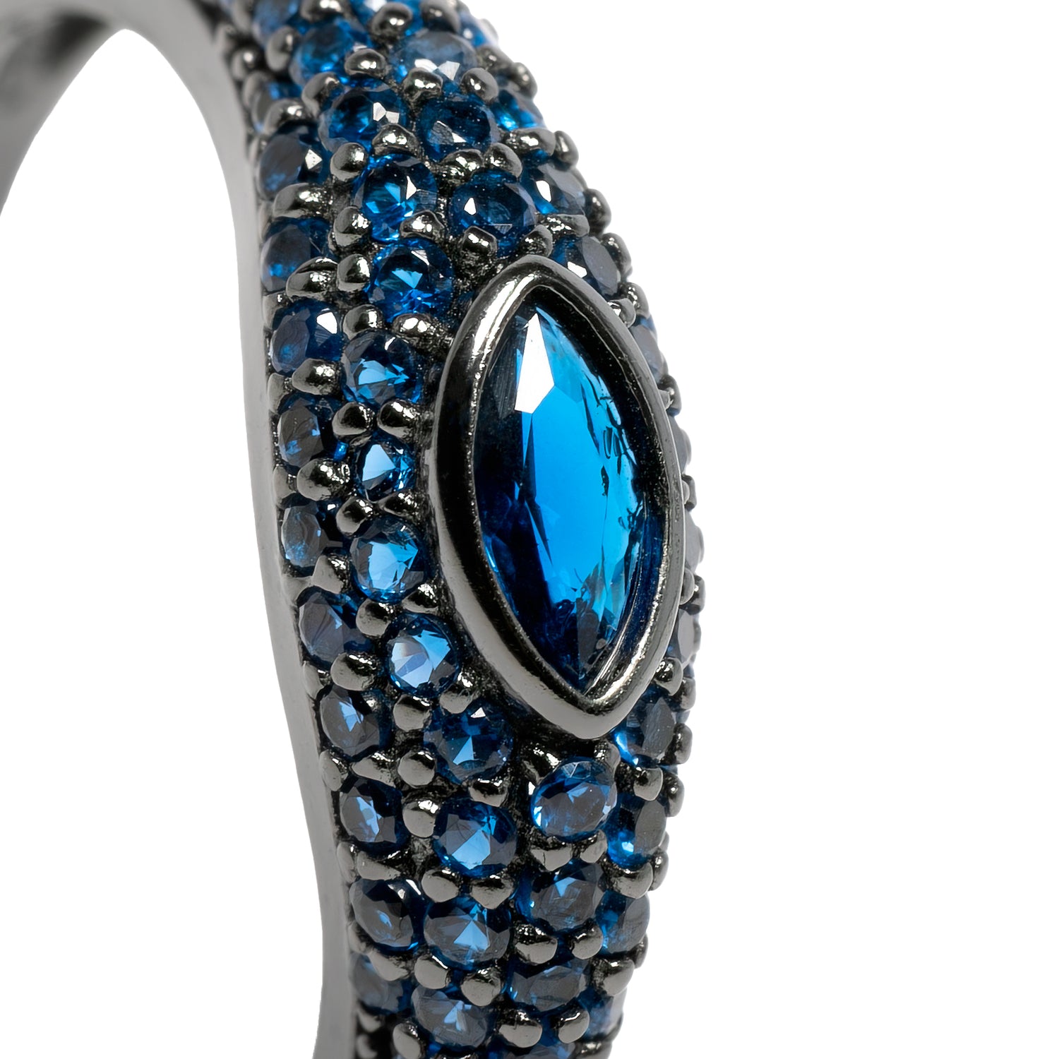 Anello Eye Ton Sur Ton-Black Dettaglio Argento925 Brunito Zirconi Blu Fofo Somani
