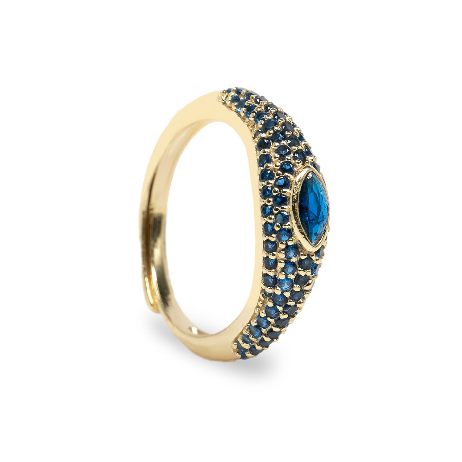 Anello Eye ton sur ton Argento925 Placcato Oro18k Zirconi Blu Fofo Somani