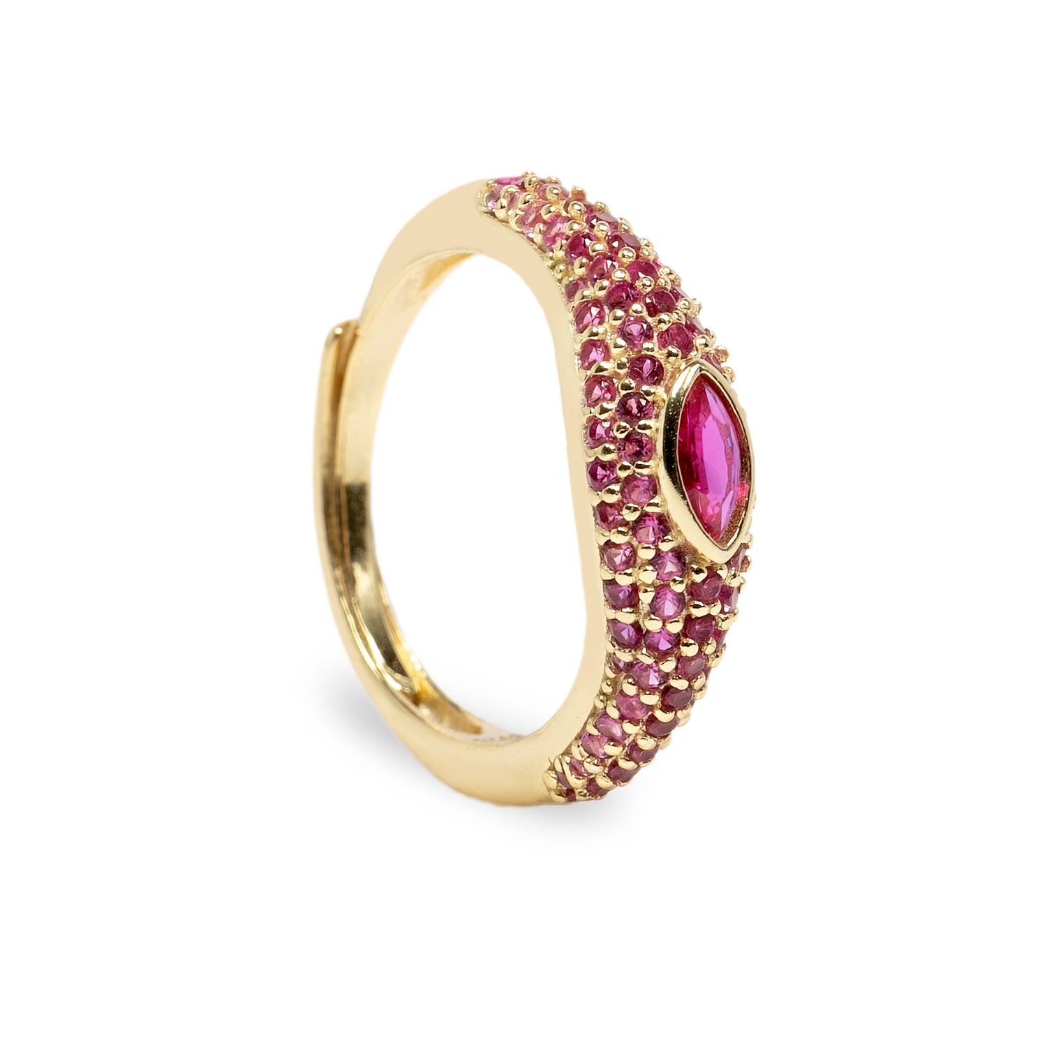 Anello Eye ton sur ton Argento925 Placcato Oro18k Zirconi Fucsia Fofo Somani