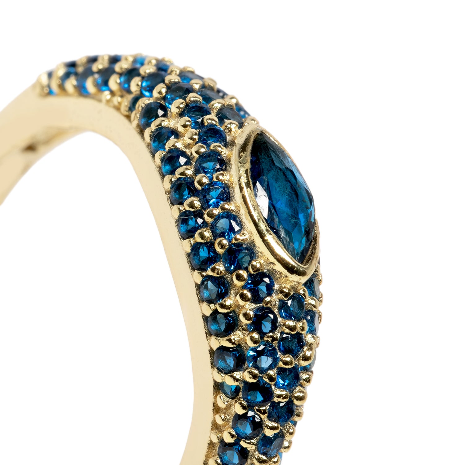 Anello Eye ton sur ton Dettaglio Argento925 Placcato Oro18k Zirconi Blu Fofo Somani