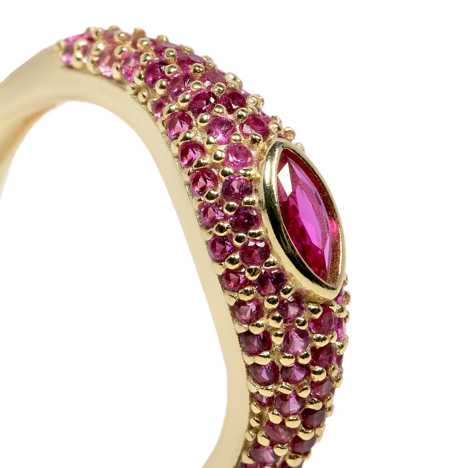 Anello Eye ton sur ton Dettaglio Argento925 Placcato Oro18k Zirconi Fucsia Fofo Somani