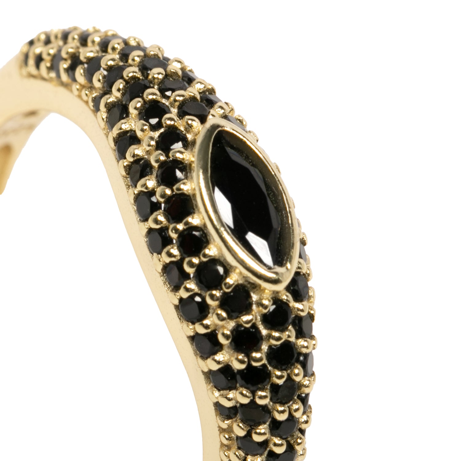 Anello Eye ton sur ton Dettaglio Argento925 Placcato Oro18k Zirconi Nero Fofo Somani