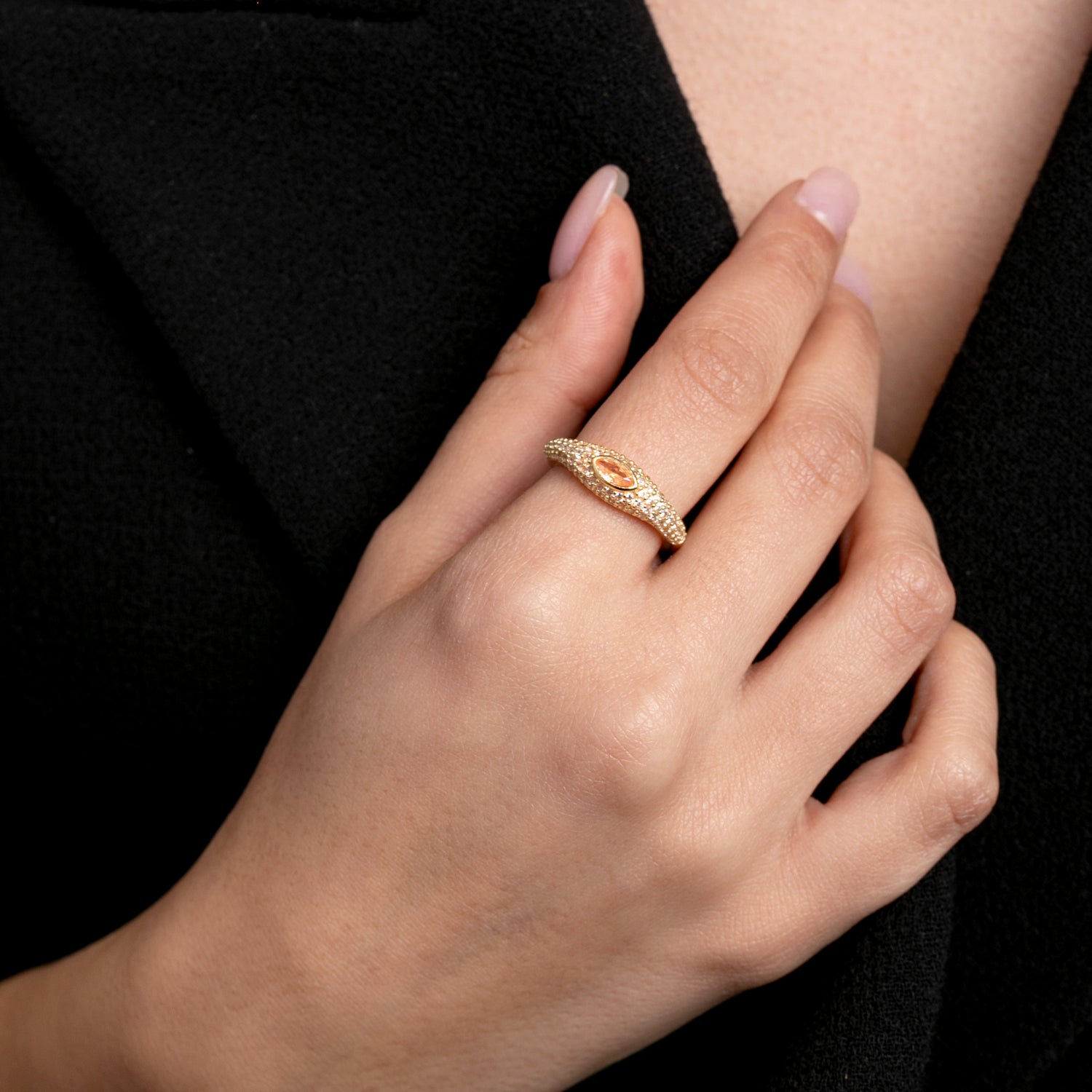 Anello Eye ton sur ton Modella Argento925 Placcato Oro18k Zirconi Champagne Fofo Somani