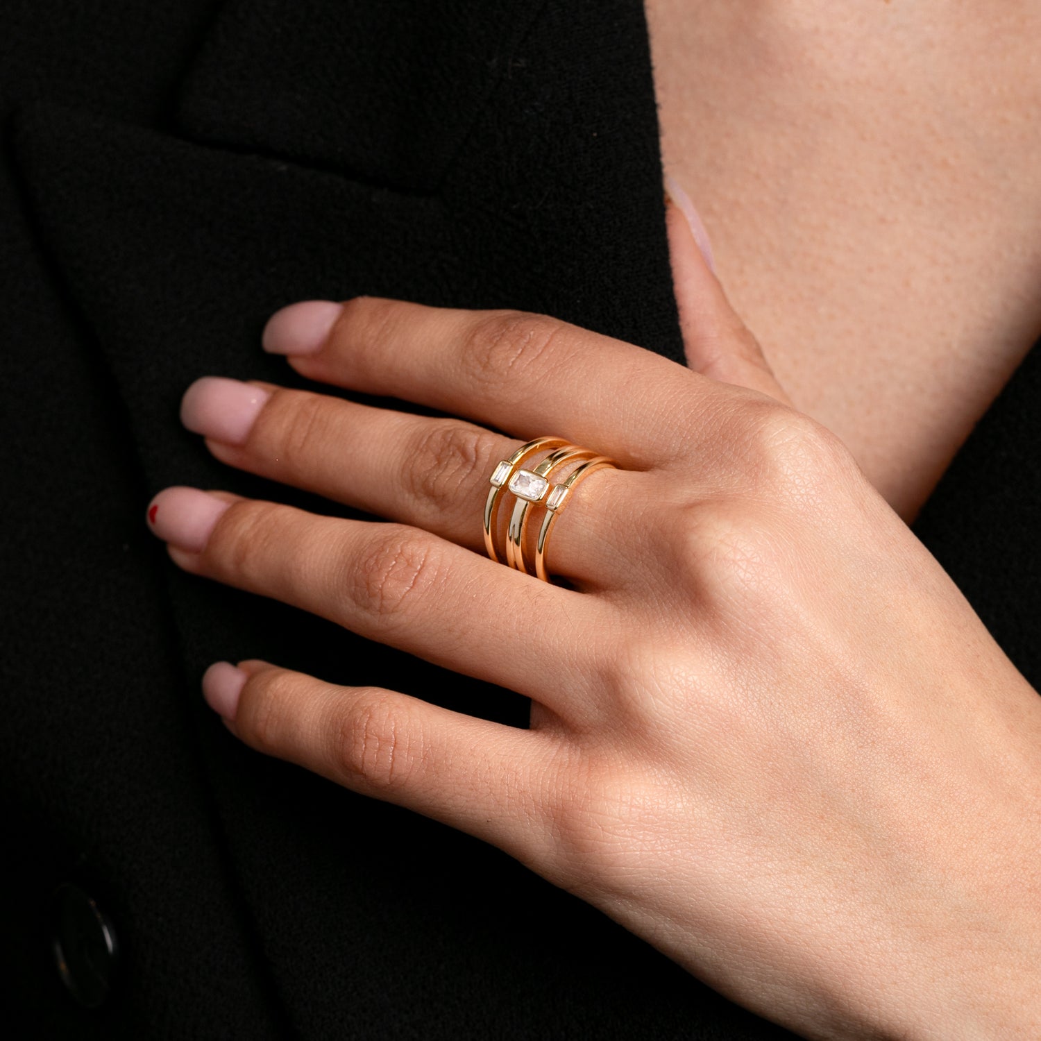 Anello Kim Modella Argento925 Placcato oro18k Zirconi Fofo Somani