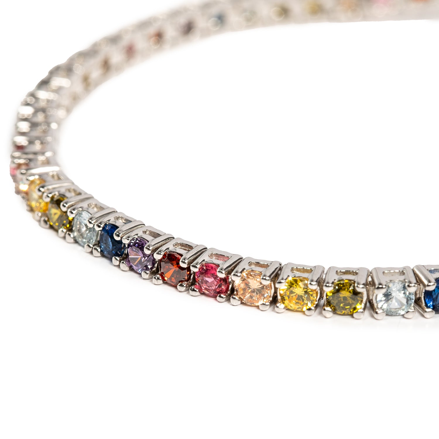 Bracciale Tennis Multicolor dettaglio argento925 rodiato e zirconi multicolori incastonati Fofo Somani