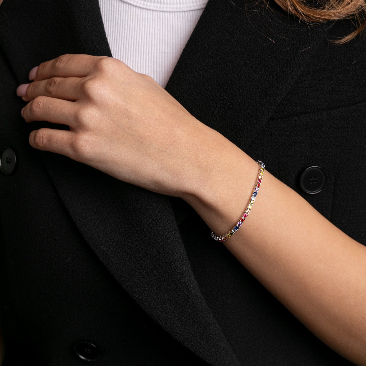 Bracciale Tennis Multicolor modella argento925 rodiato e zirconi multicolori incastonati Fofo Somani