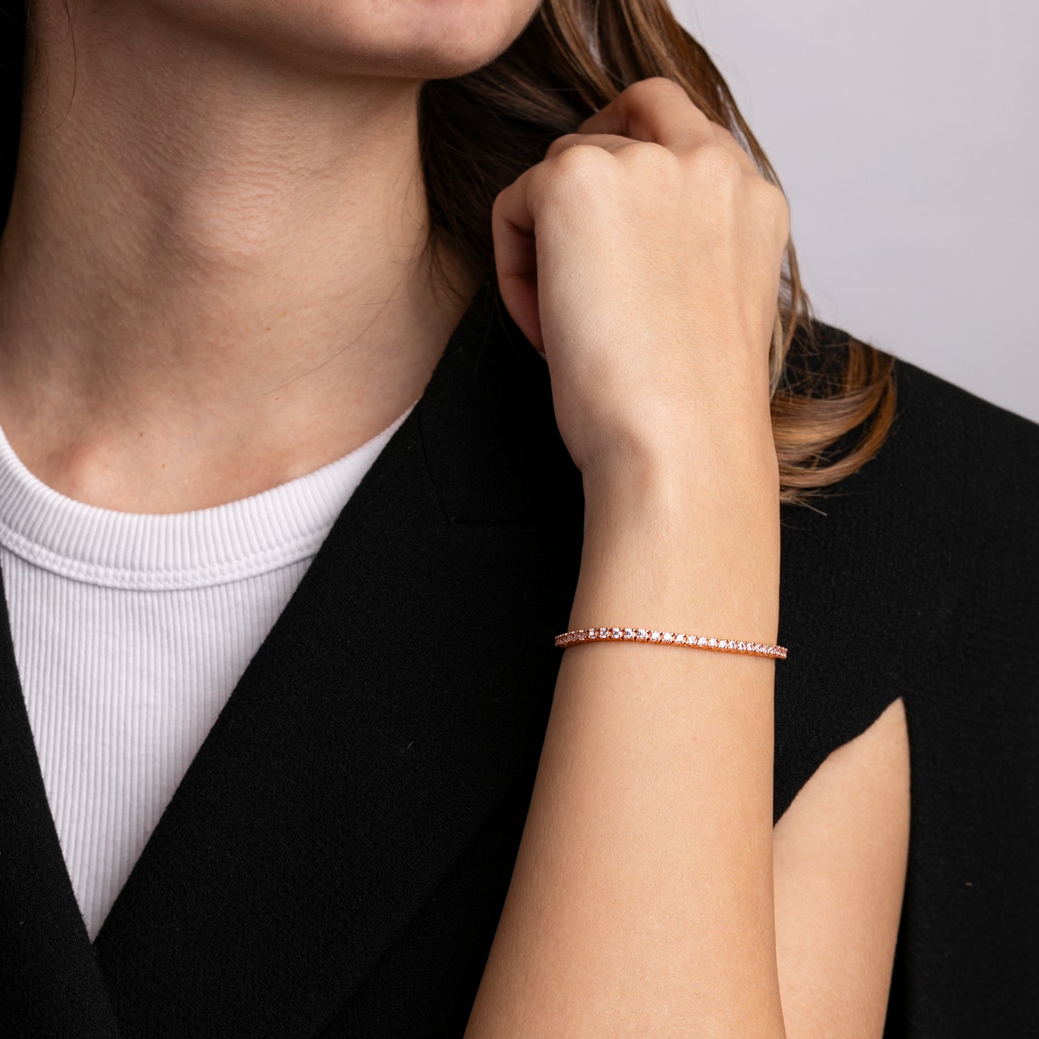 Bracciale Tennis Rose’ Modella argento925 placcato oro rosa e zirconi bianchi incastonati Fofo Somani