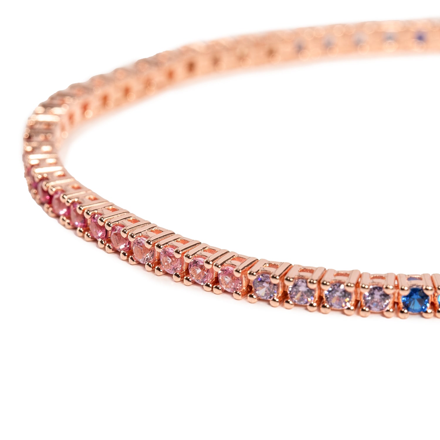 Bracciale Tennis Rose Multicolor Dettaglio Argento925 Placcato Oro Rosa Zirconi Fofo Somani