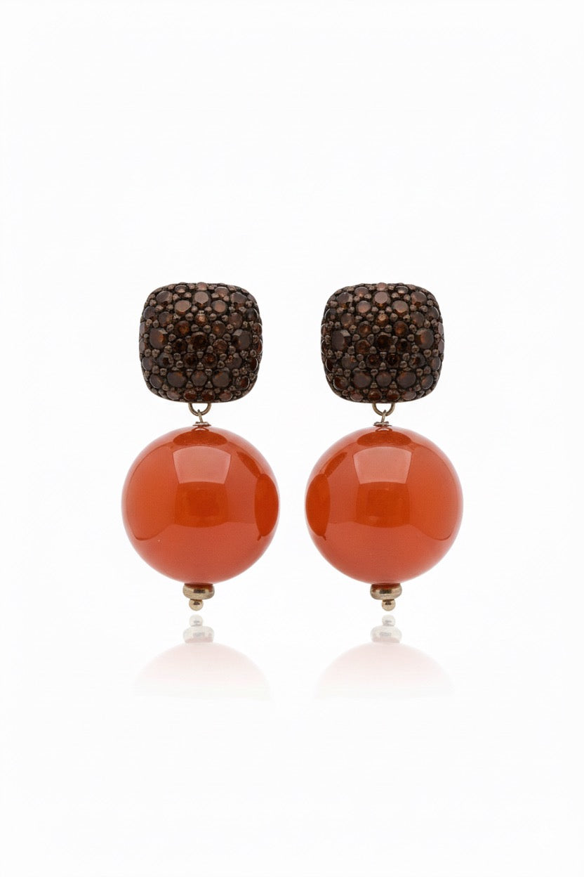 Caramella 2.0 Argento925 Placcato oro18k zirconi corniola con choccolate naturale fronte Fofo Somani