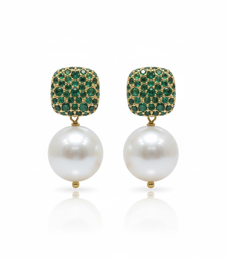 Caramella 2.0 Argento925 Placcato oro18k zirconi perle di fiume con verde naturale fronte Fofo Somani