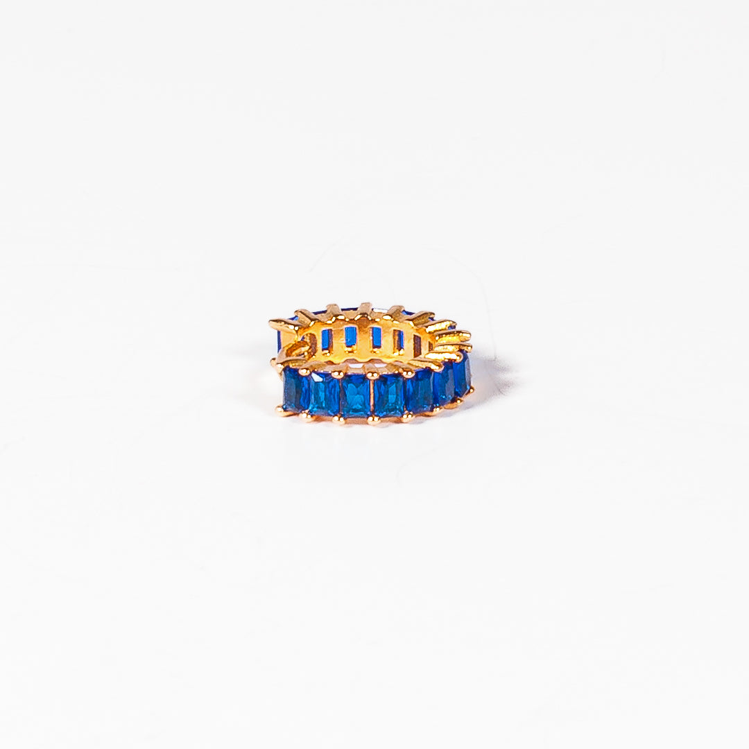 Cerchietto Miss Taglio Baguette argento 925 placcato oro 18k e zirconi baguette Blu incastonati Fofo Somani