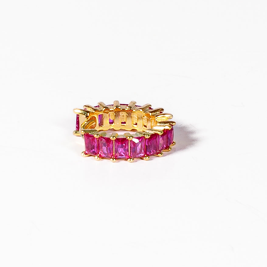 Cerchietto Miss Taglio Baguette argento 925 placcato oro 18k e zirconi baguette Fucsia incastonati Fofo Somani