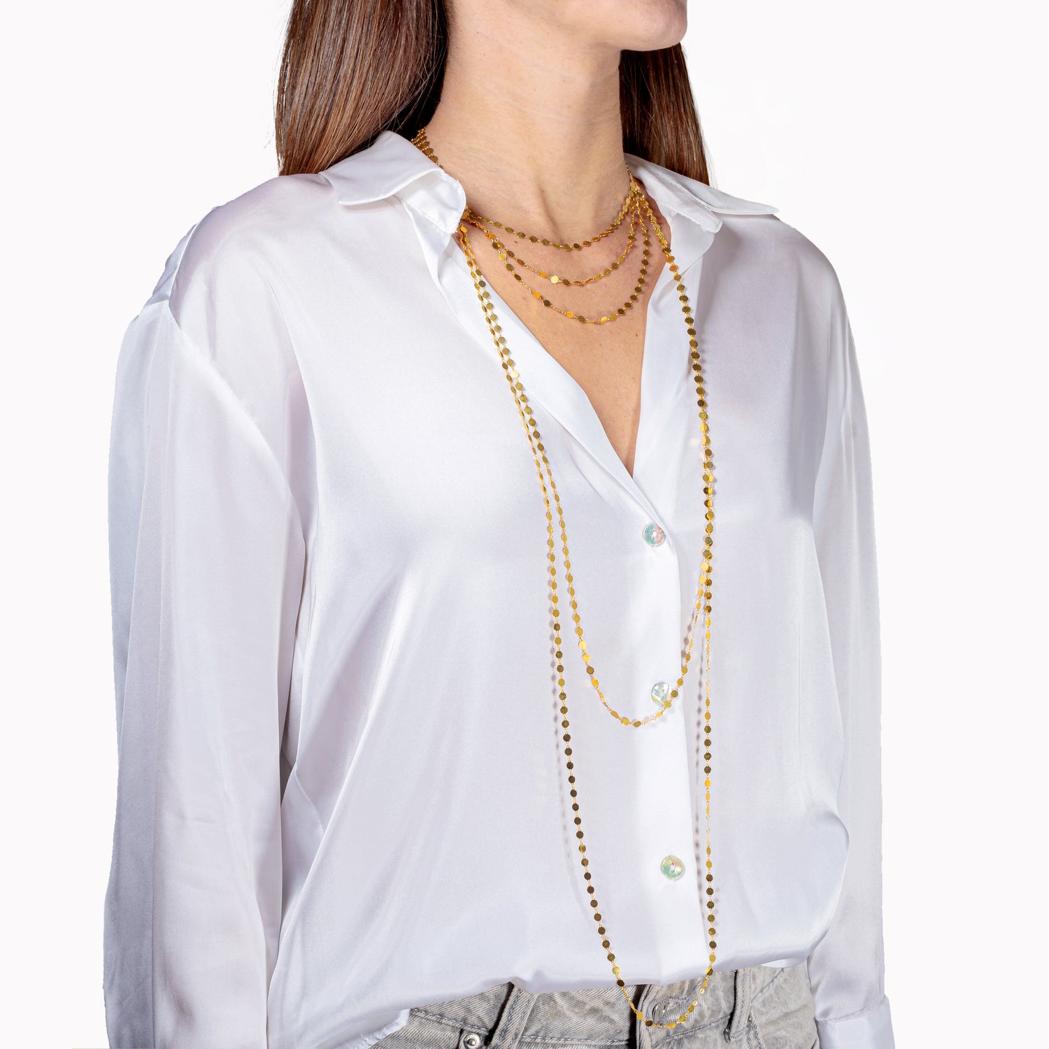 Collana Laser Lunga argento 925 placcato oro 18k lunga, o girata due volte o tre Fofo Somani