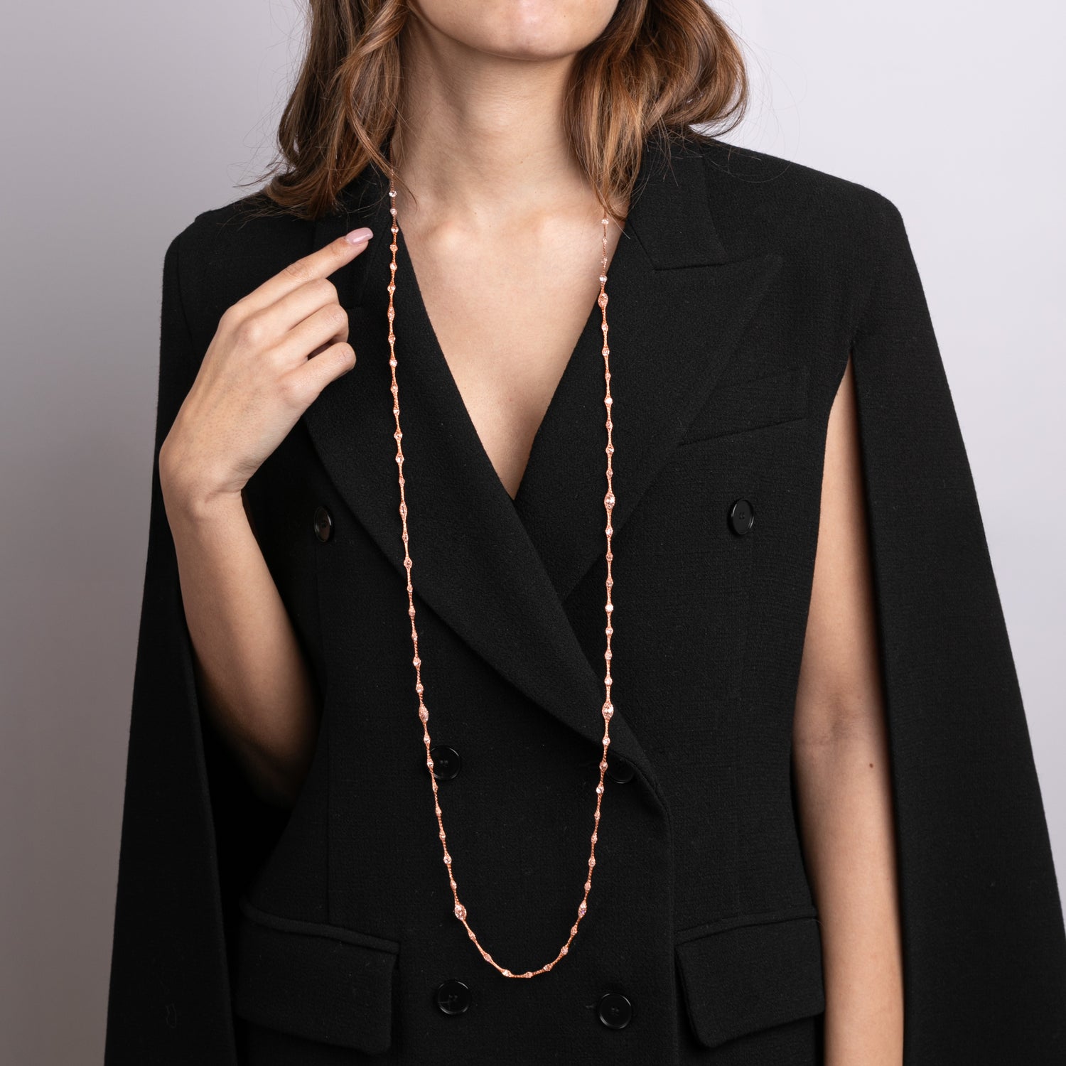 Collana Calza Lunga Rose Modella Argento925 placcato oro rosa zirconi Fofo Somani