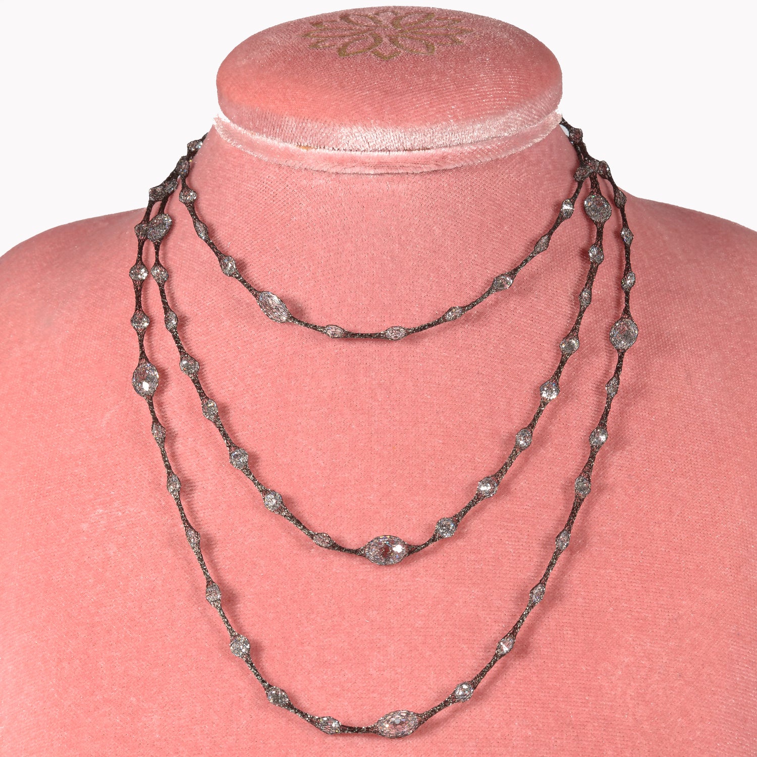 Collana Calza Lunga Nero Argento925 Brunito Zirconi Fofo Somani