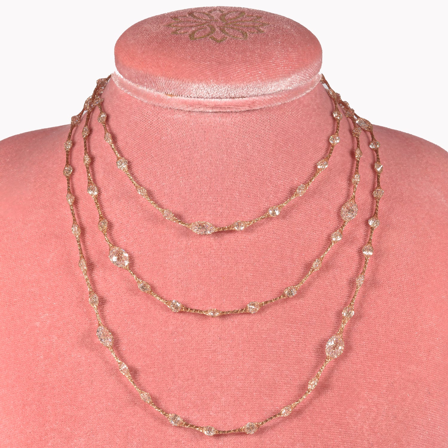 Collana Calza Lunga Rose Argento925 placcato oro rosa zirconi Fofo Somani