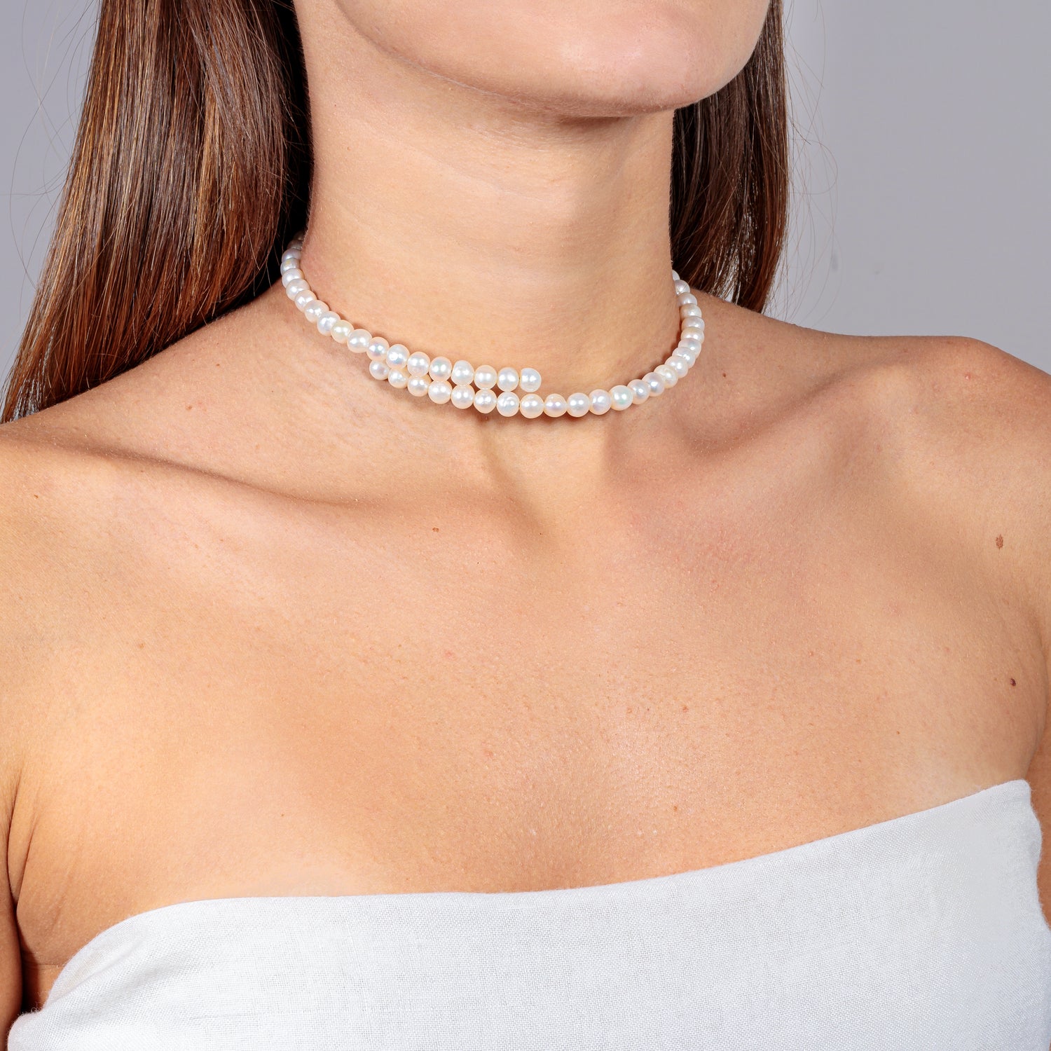 Collana Chocker Perle Bianche Naturali Fofo Somani