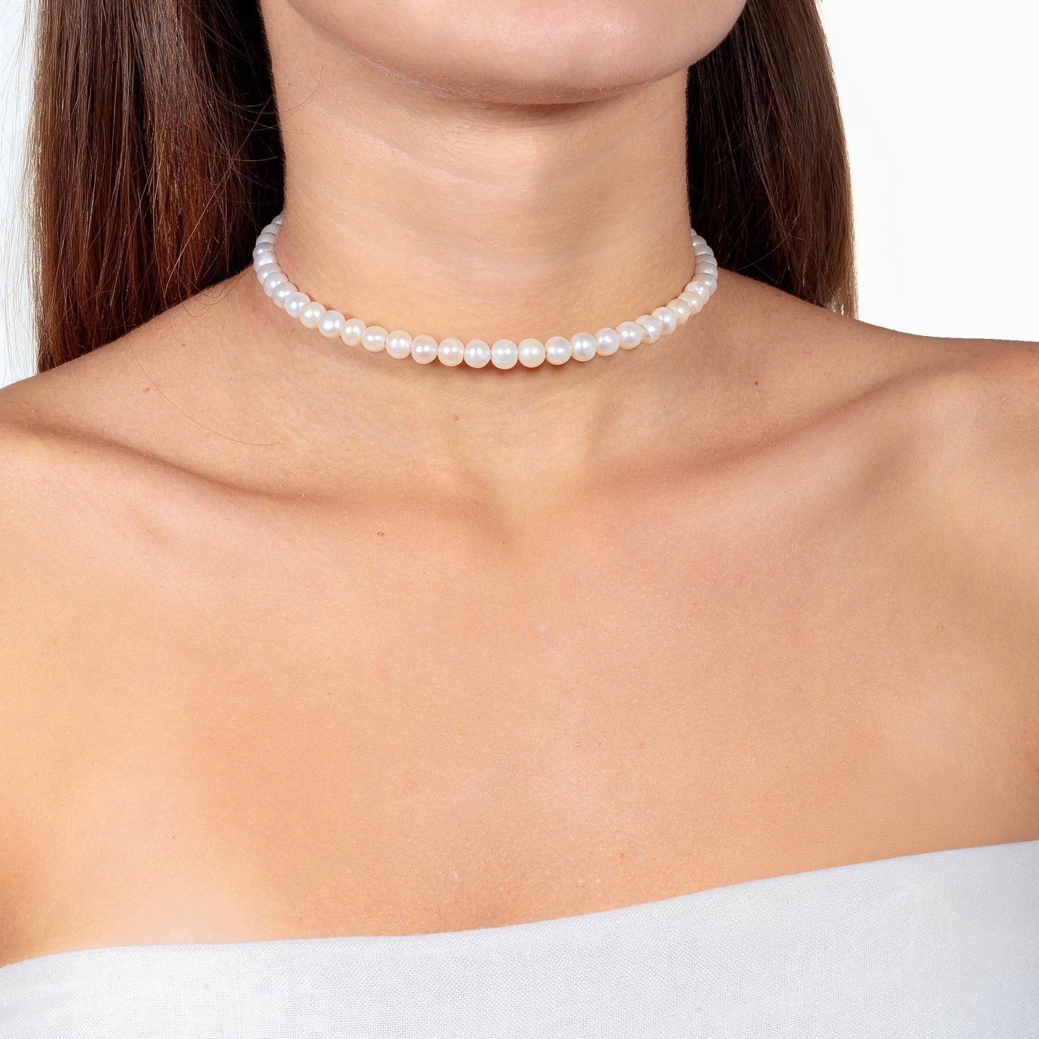 Collana Chocker Perle Bianche Naturali Fofo Somani