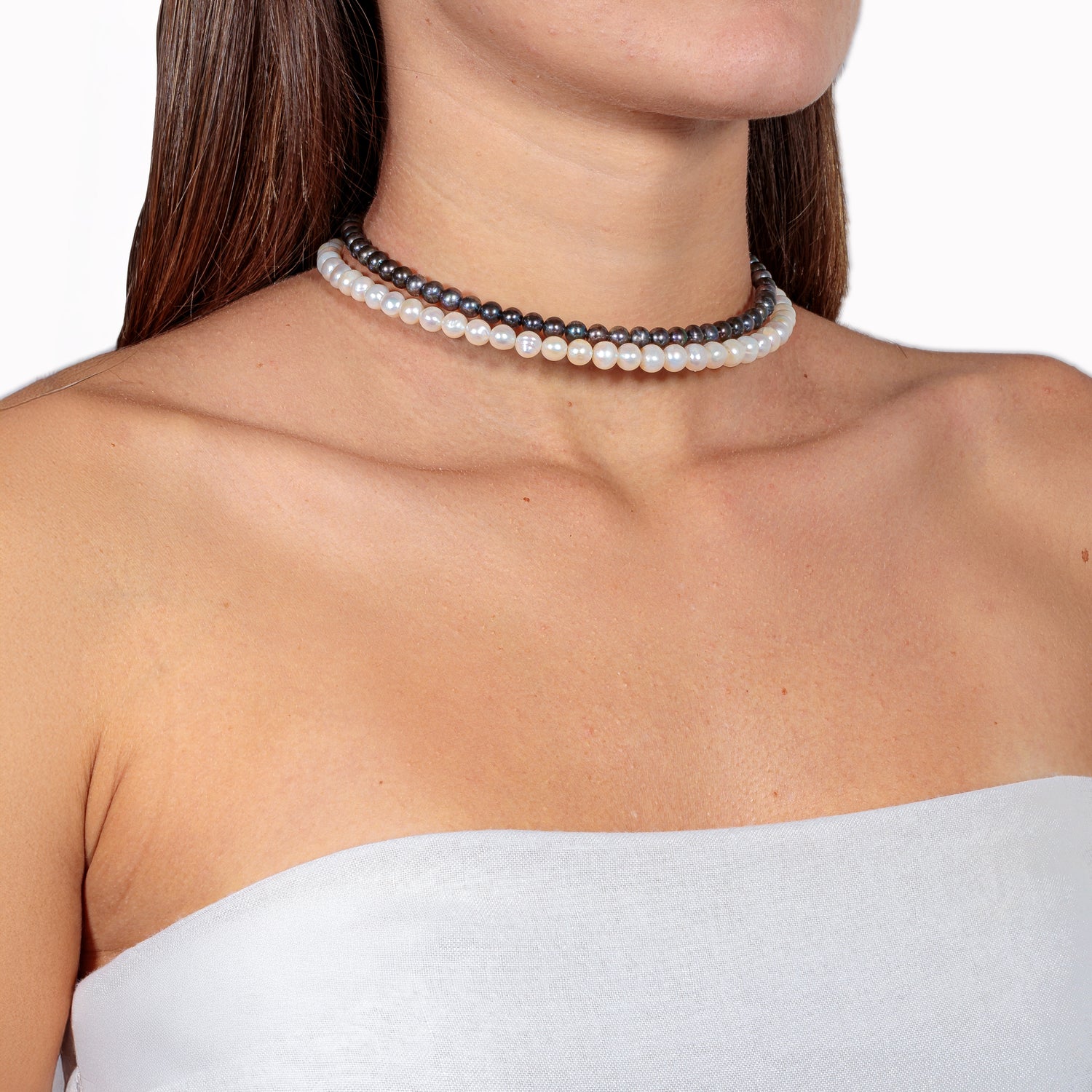 Collana Chocker Perle Bianche Naturali Fofo Somani