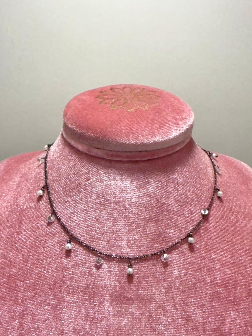 Collana MustHaveWhiteBlack Argento925 Brunito Perle Zirconi Fofo Somani