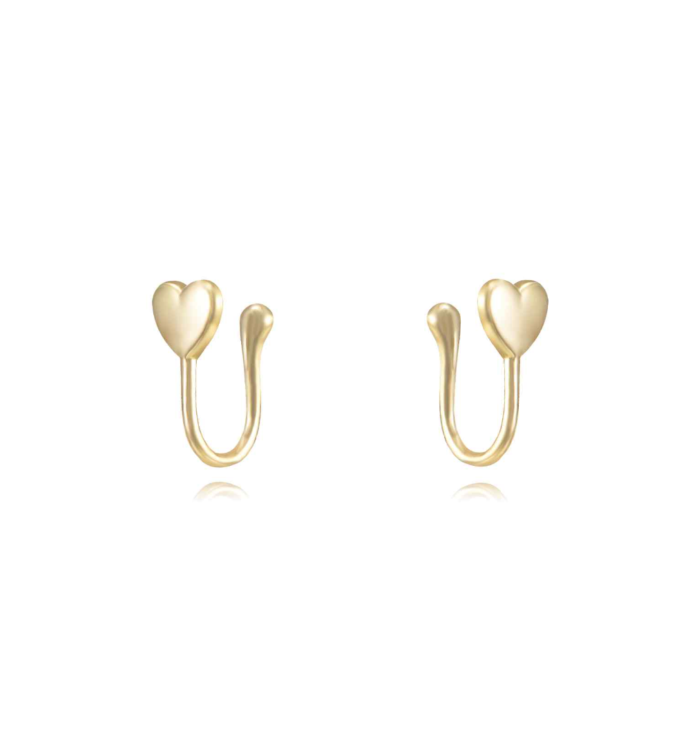 Earcuff Cuore Liscio Argento925 Placcato Oro18k Zirconi Fofo Somani