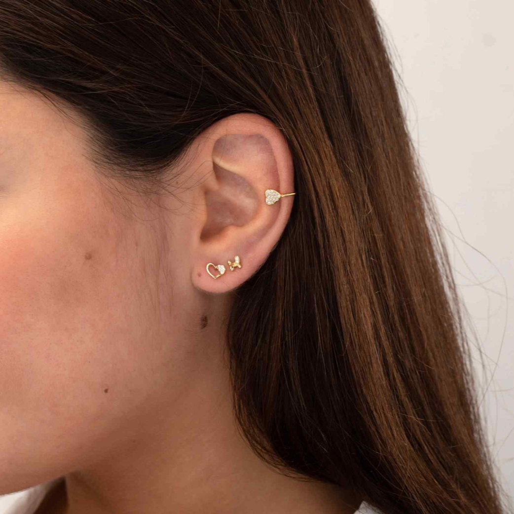 Earcuff Cuore Zirconato Modella Argento925 Placcato Oro18k Zirconi Fofo Somani