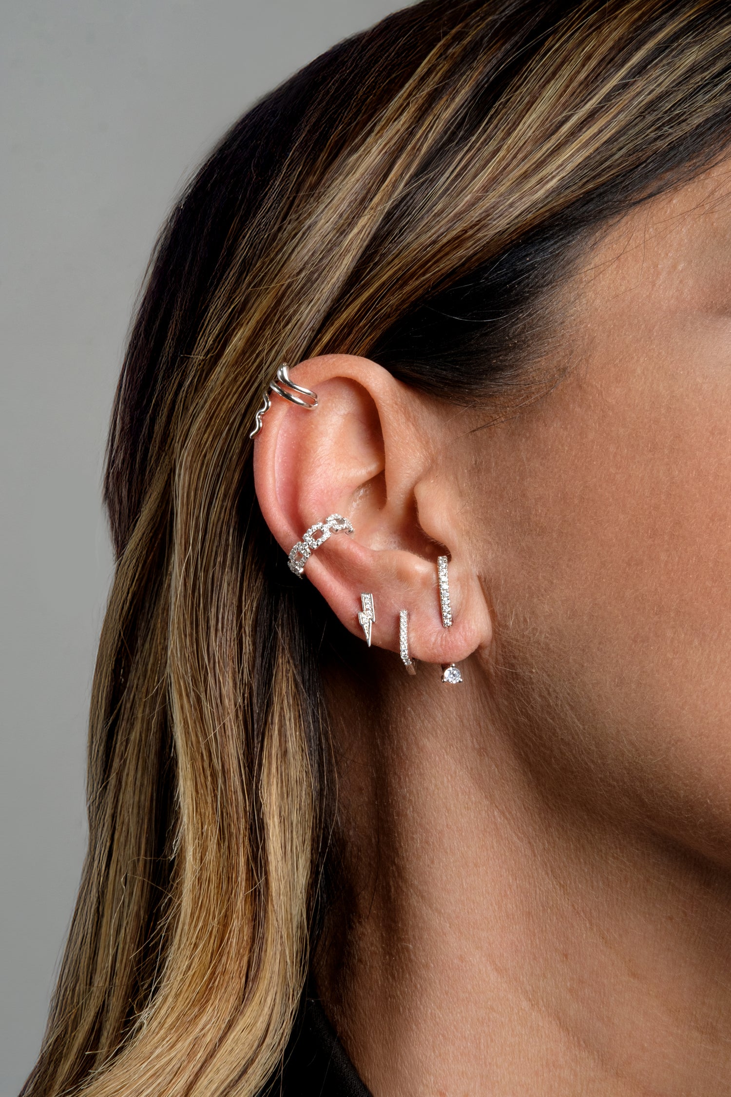 Earcuff Mix And Match Maglia Marina Big Argento925 Rodiato Zirconi Fofo Somani