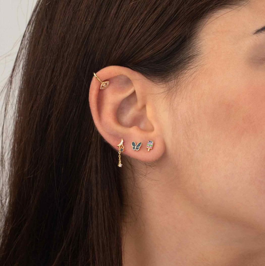Earcuff Occhio Zirconato Modella Argento925 Placcato Oro18k Zirconi Fofo Somani