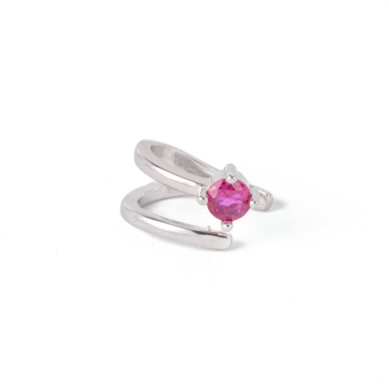 Earcuff in argento 925 rodiato doppio giro con puntoluce Fucsia Fofo Somani