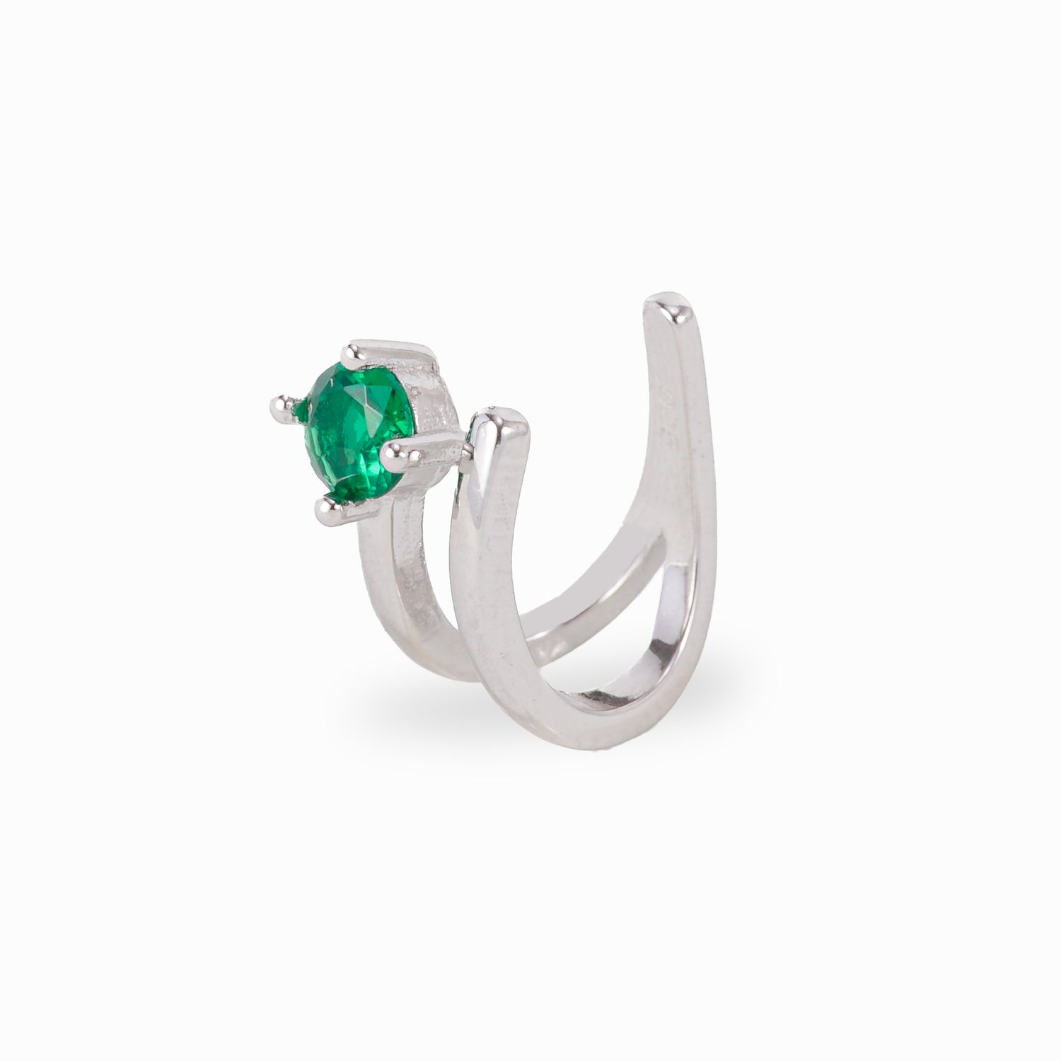 Earcuff in argento 925 rodiato doppio giro con puntoluce Verde Dettaglio Fofo Somani