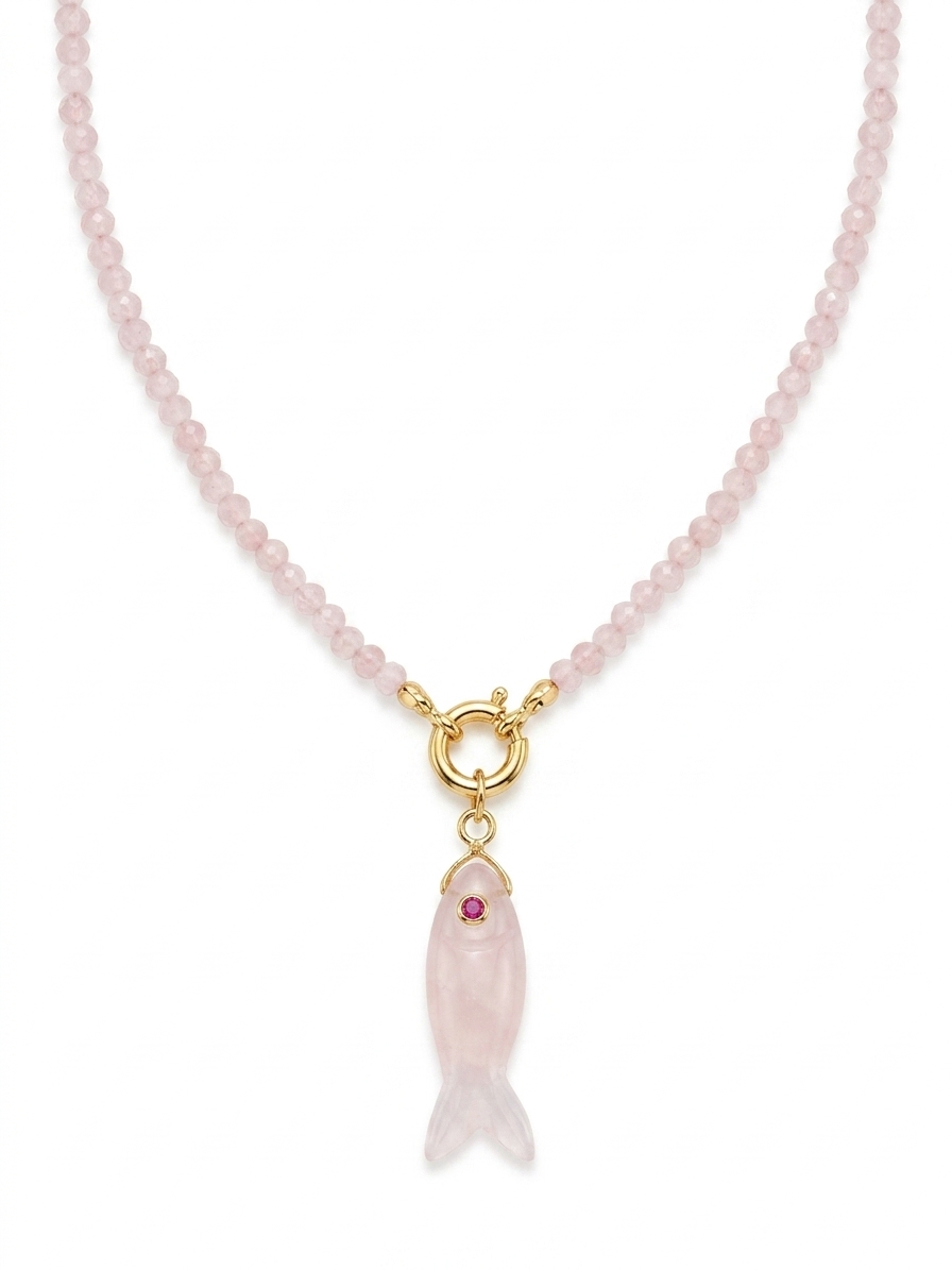 Collana Fish Quarzo Rosa
