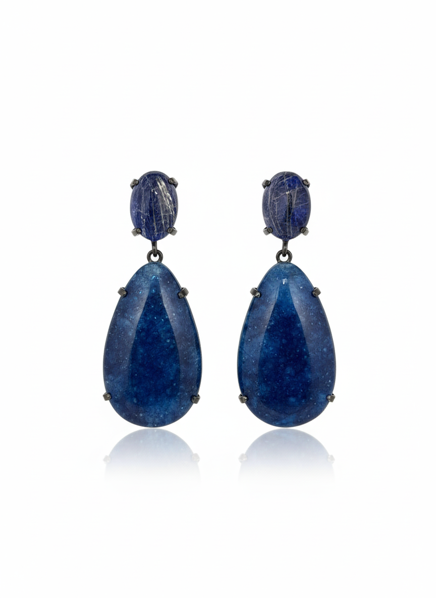 Orecchino Quarzo Rutilato con Cristallo di Rocca & Giada Blu