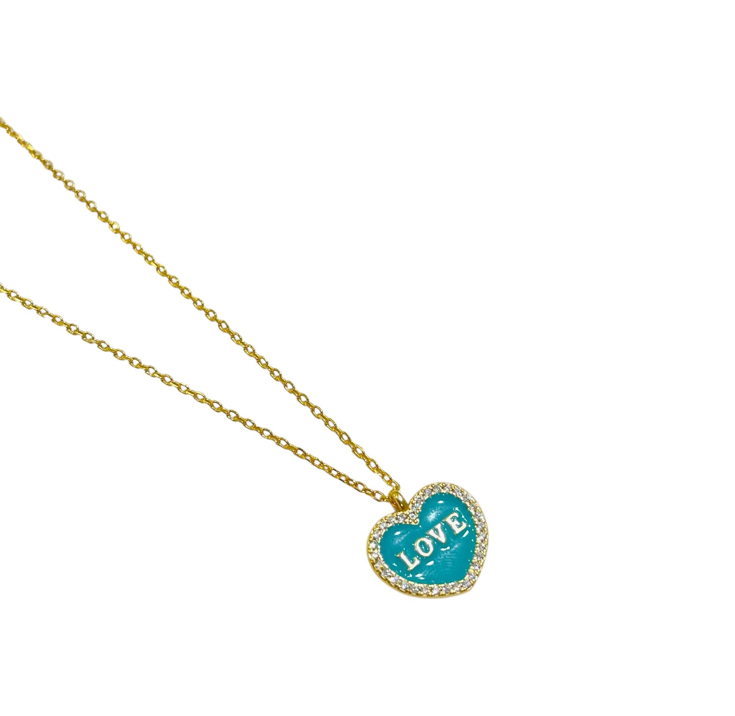 Girocollo Love Argento925 Placcato Oro18k Smalto Celeste e Zirconi Fofo Somani