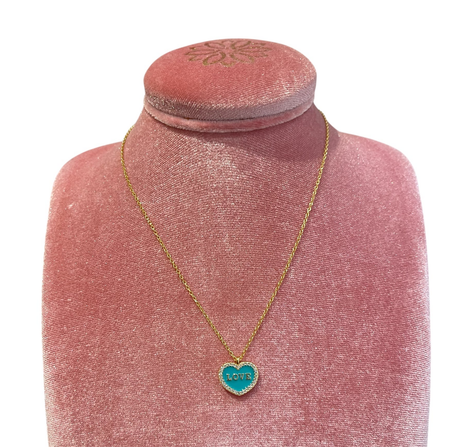 Girocollo Love Argento925 Placcato Oro18k Smalto Celeste e Zirconi Fofo Somani