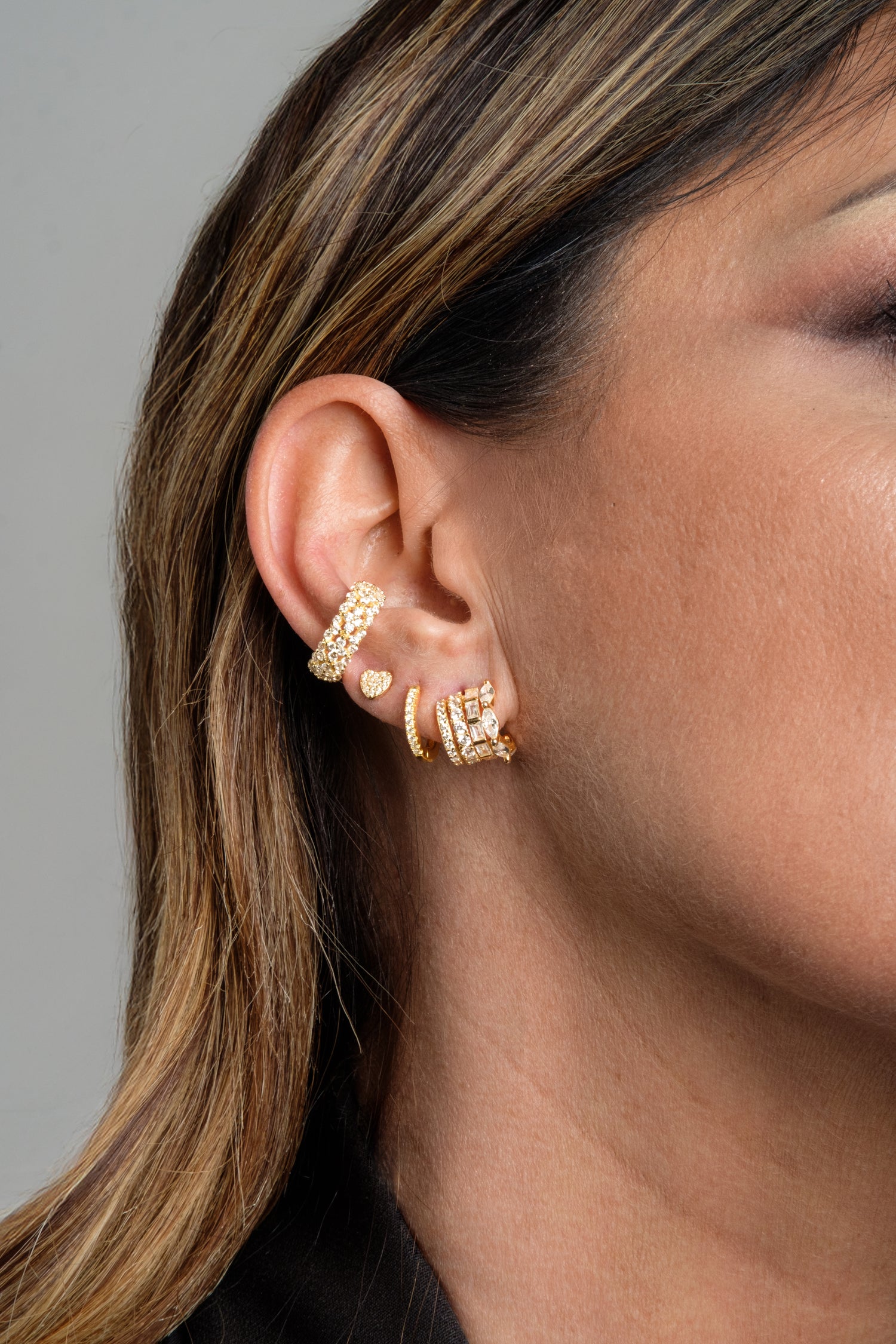 Mix And Match Monorecchino Cuore Petit Gold Argento925 Placcato Oro18k Zirconi Fofo Somani