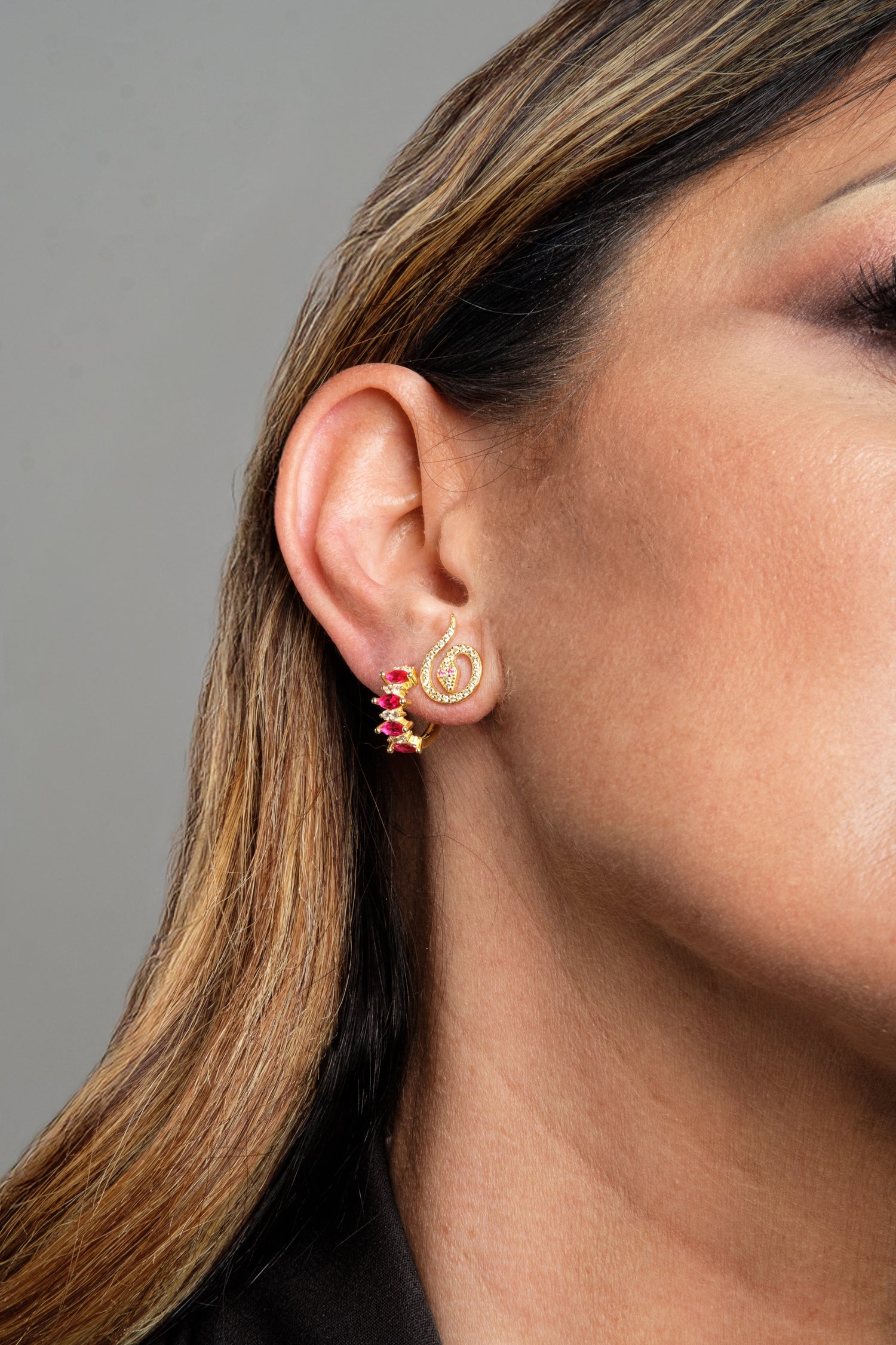 Mix And Match Monorecchino Snake Argento925 Placcato Oro18k Zirconi Fofo Somani