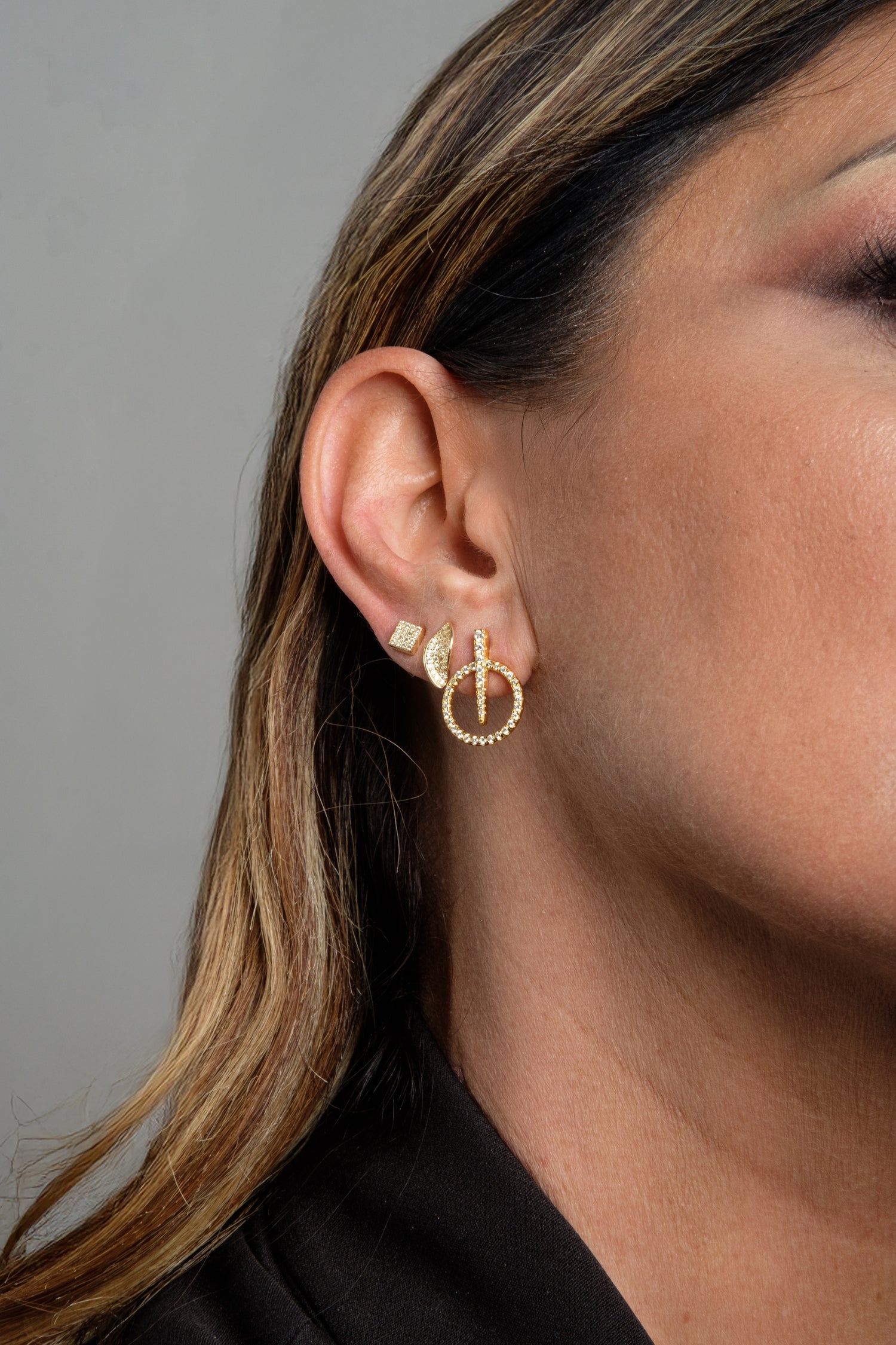 Mix And Match Monorecchino Square Argento925 Placcato Oro18k Zirconi Fofo Somani