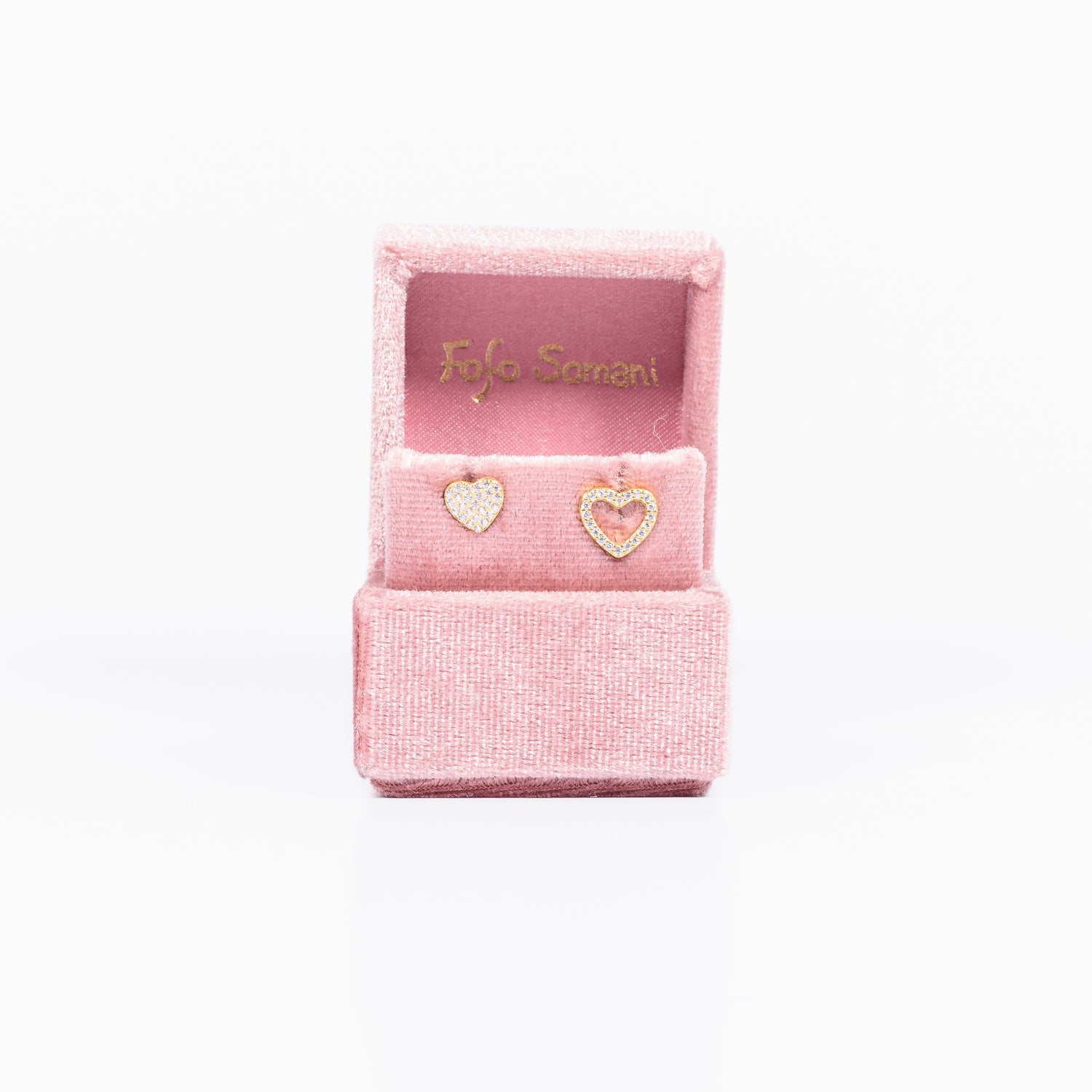 Mono Orecchino Cuore Argento 925 Placcato Oro con Zirconi Fofo Somani confezione