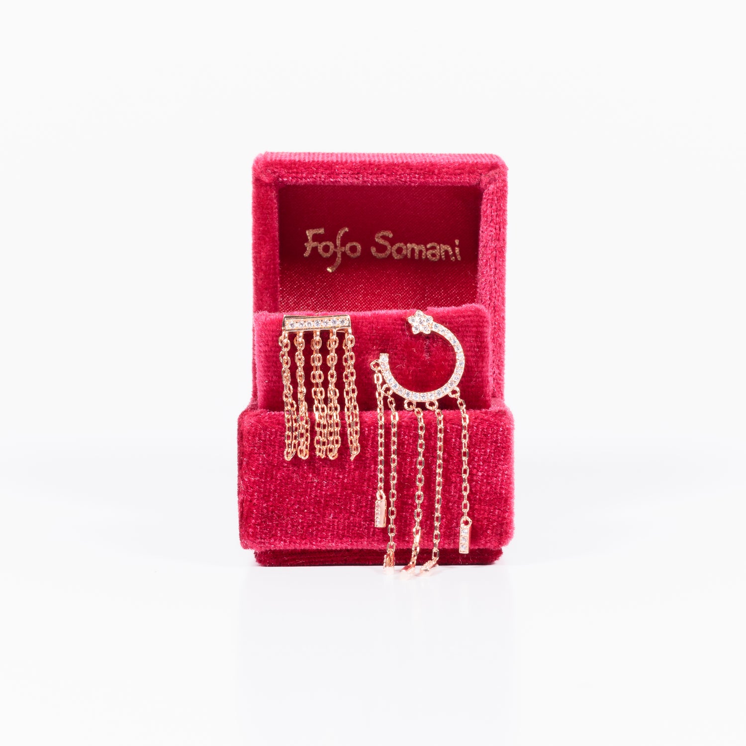 Mono Orecchino Ila Orecchino pendente in argento 925 placcato oro 18k con zirconi Fofo Somani Confezione