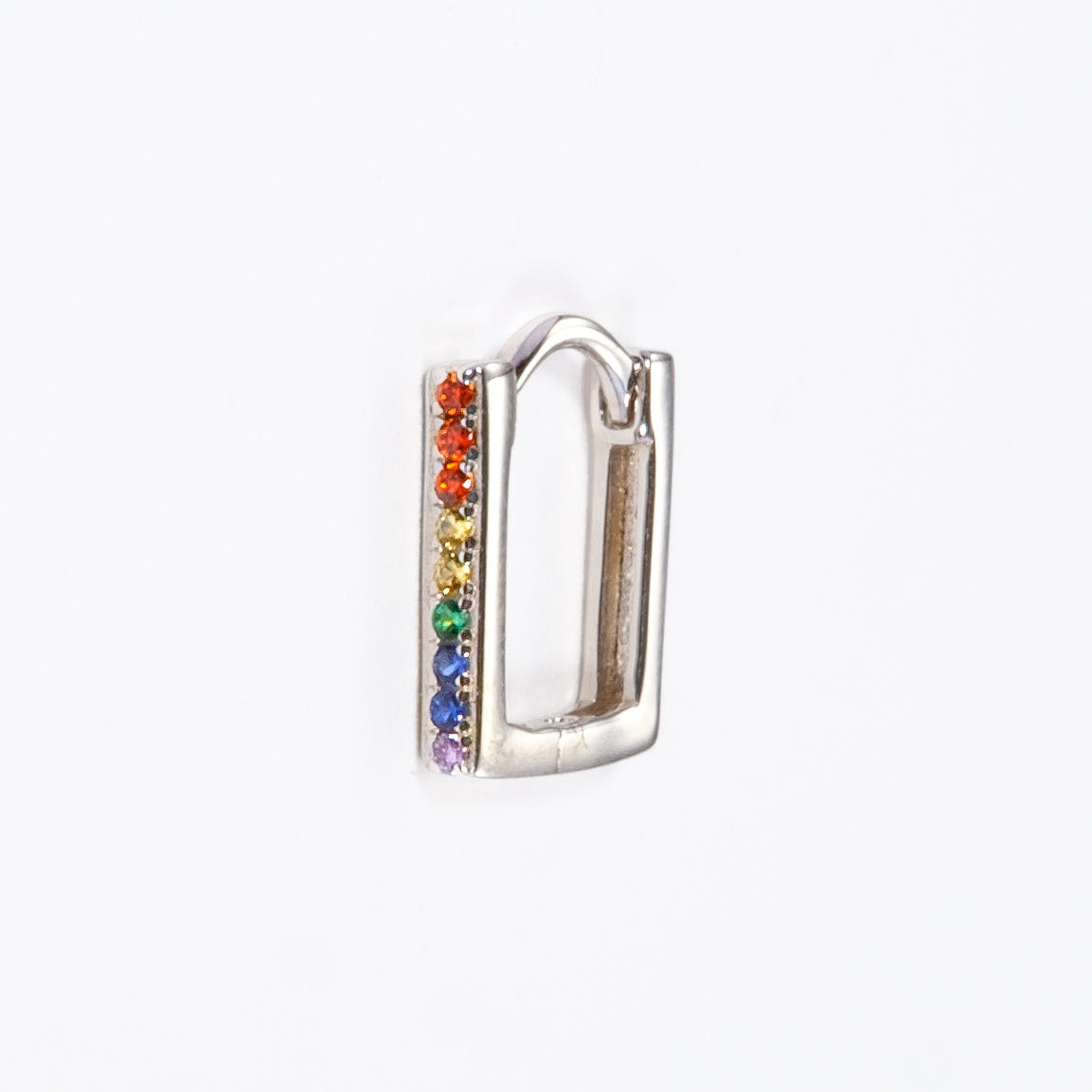Mono Orecchino Rainbow Orecchino squadrato in argento 925 rodiato e zirconi multicolor Fofo Somani