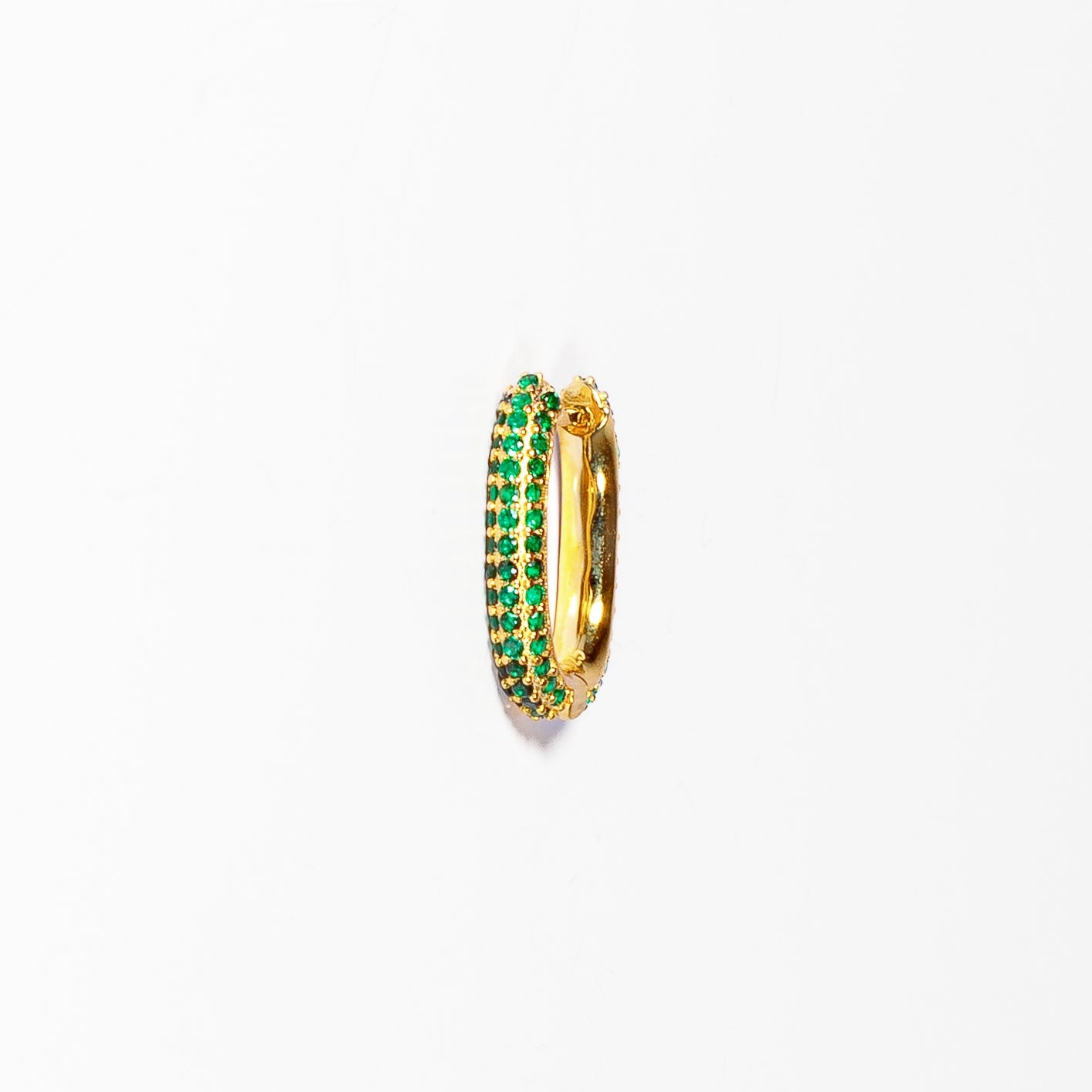 Mono Orecchino Rettangolare argento 925 placcato oro 18k e zirconi verdi incastonati Fofo Somani