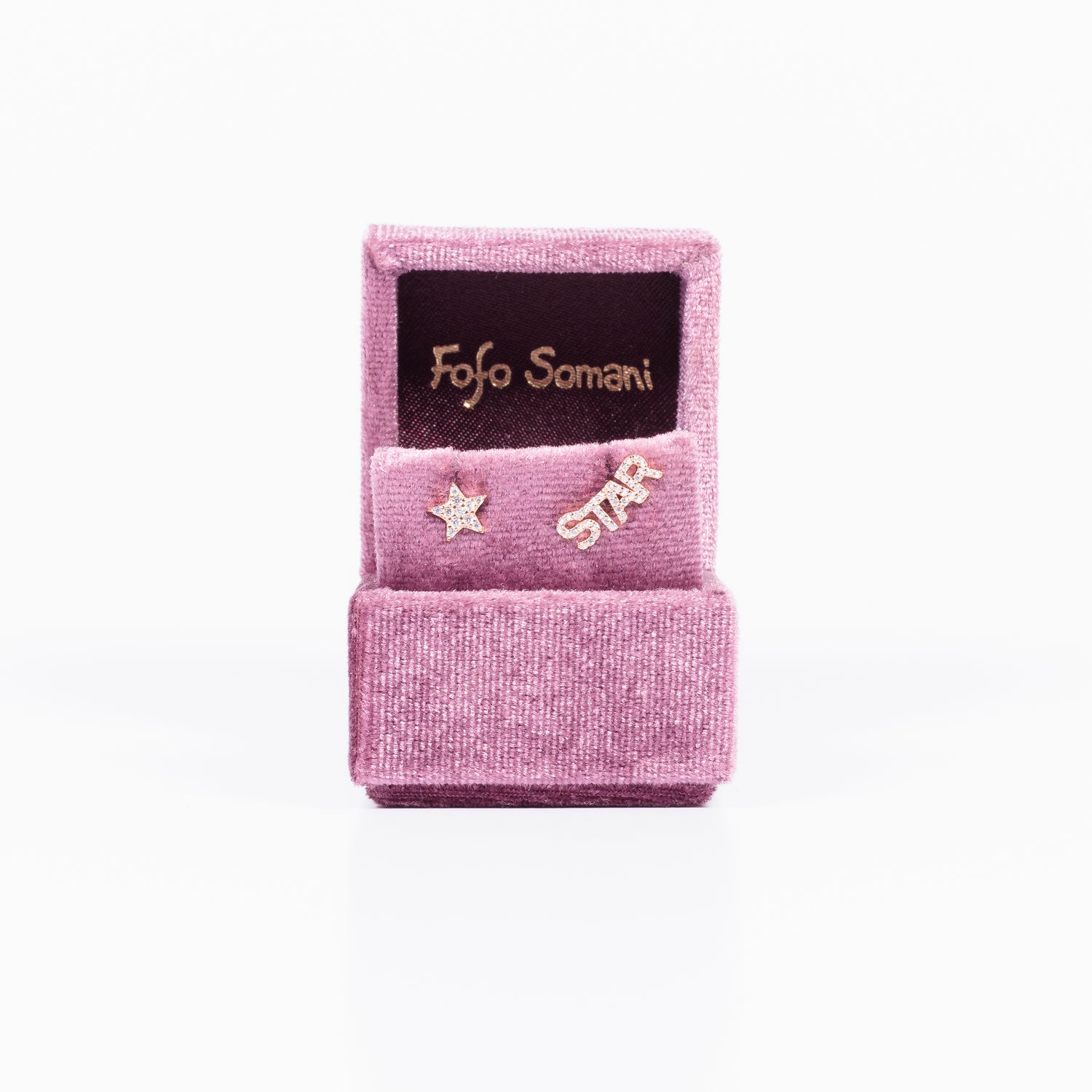 Mono Orecchino Star Argento 925 placcato Oro Rosa con Zirconi Fofo Somani confezione
