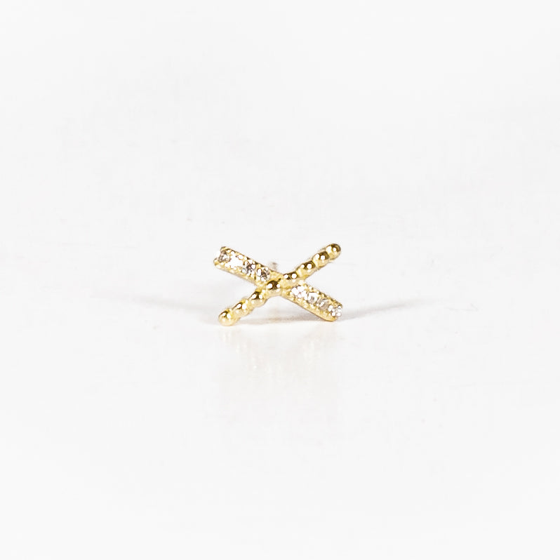 Mono Orecchino ad X Mono orecchino in argento 925 placcato oro 18k e zirconi Fofo Somani
