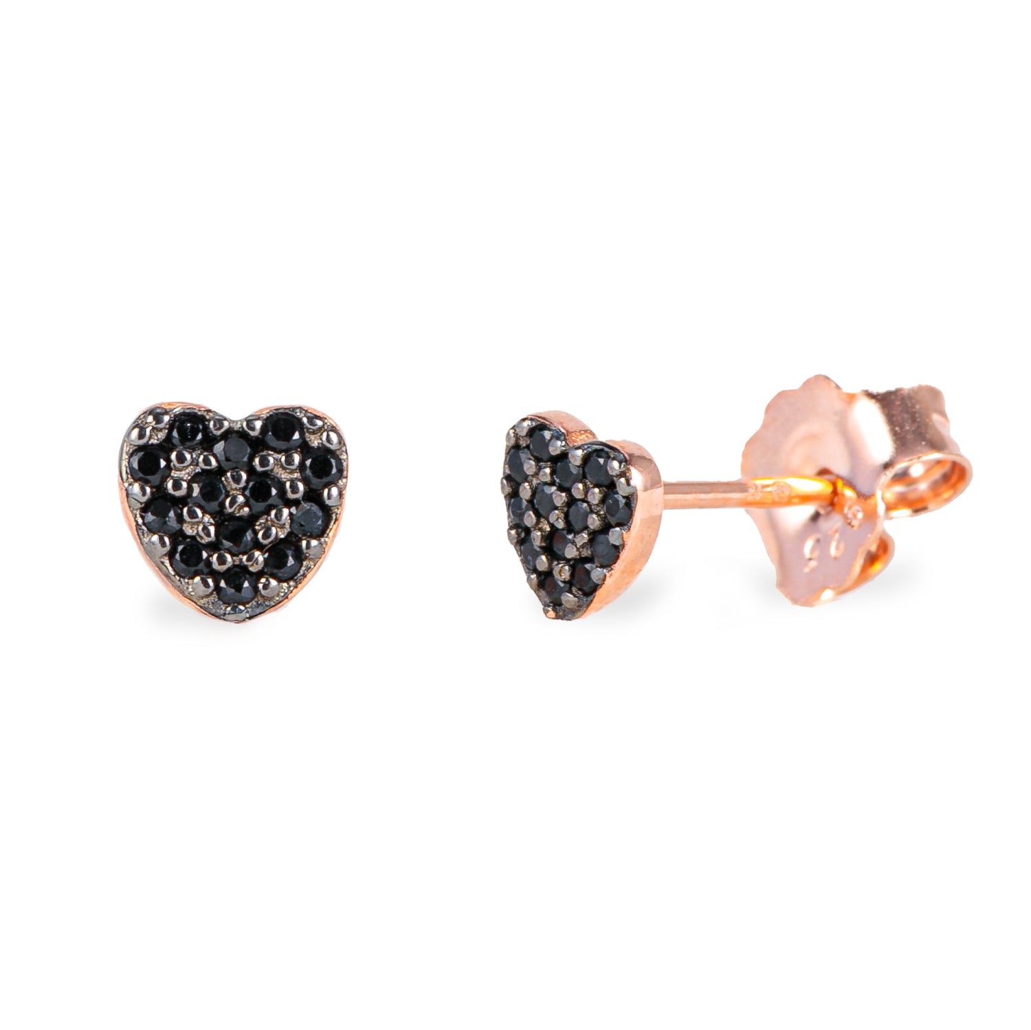 Monorecchino Cuore Petit Rose Argento925 Placcato Oro Rosa Zirconi Nero Fofo Somani