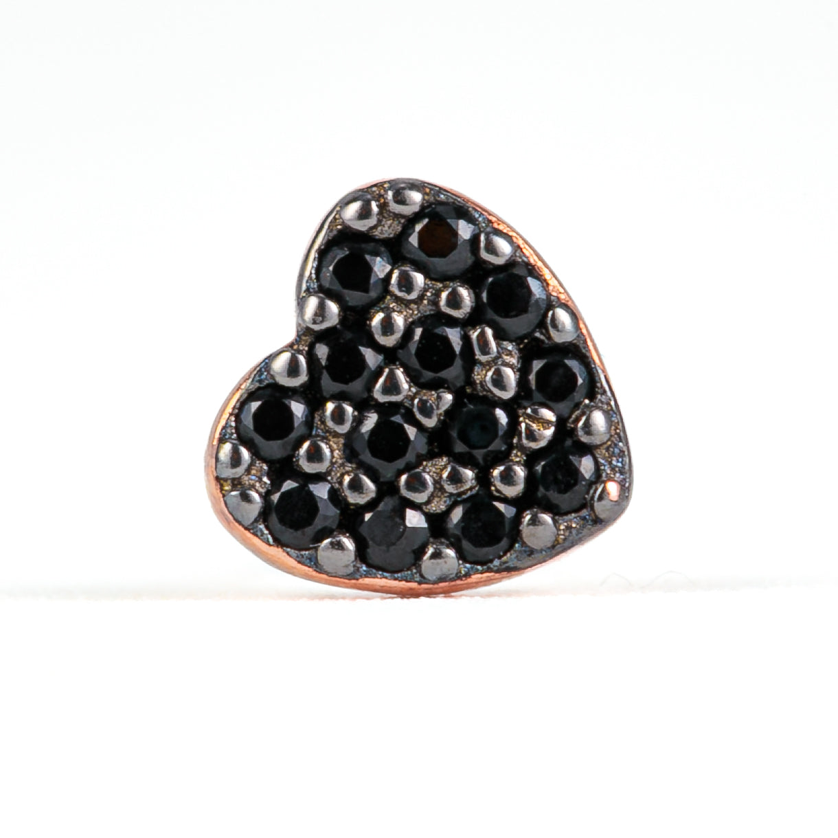 Monorecchino Cuore Petit Rose Dettaglio Argento925 Placcato Oro Rosa Zirconi Nero Fofo Somani