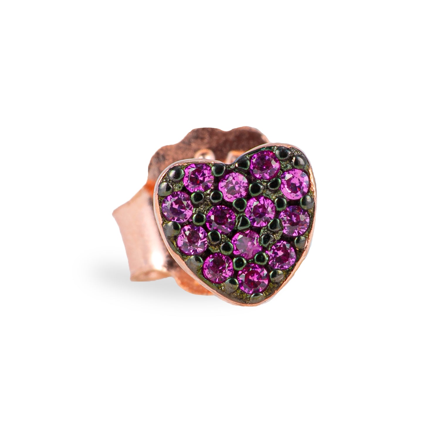 Monorecchino Cuore Petit Rose Dettaglio Argento925 Placcato Oro Rosa Zirconi Rosa Fofo Somani